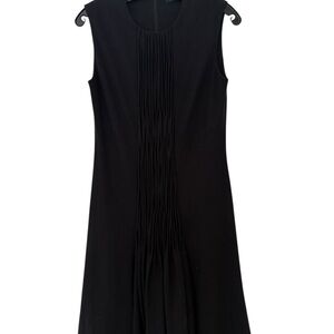 Lyn Devon Black Pleated Midi Wool Dress